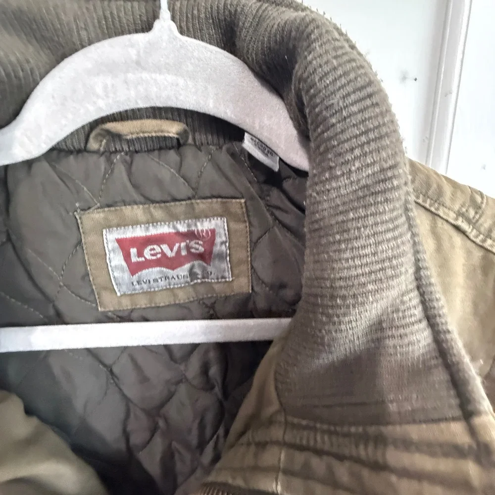 Levi's Field Jacket Military Canvas Coat Small Olive‎ Green Quilted